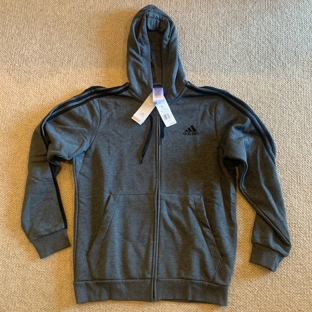 New Large adidas zip hoody gray